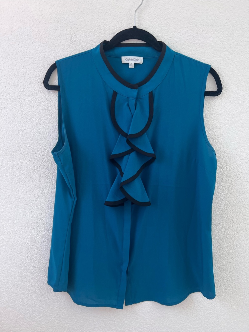 Calvin Klein Teal Ruffle Sleeveless Blouse